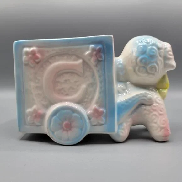 Vintage Ceramic Lamb Nursery Planter Figurine Anthropomorphic Pastel Colors - Picture 6 of 12